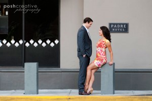 sexy couple in front of padre hotel bakersfield ca